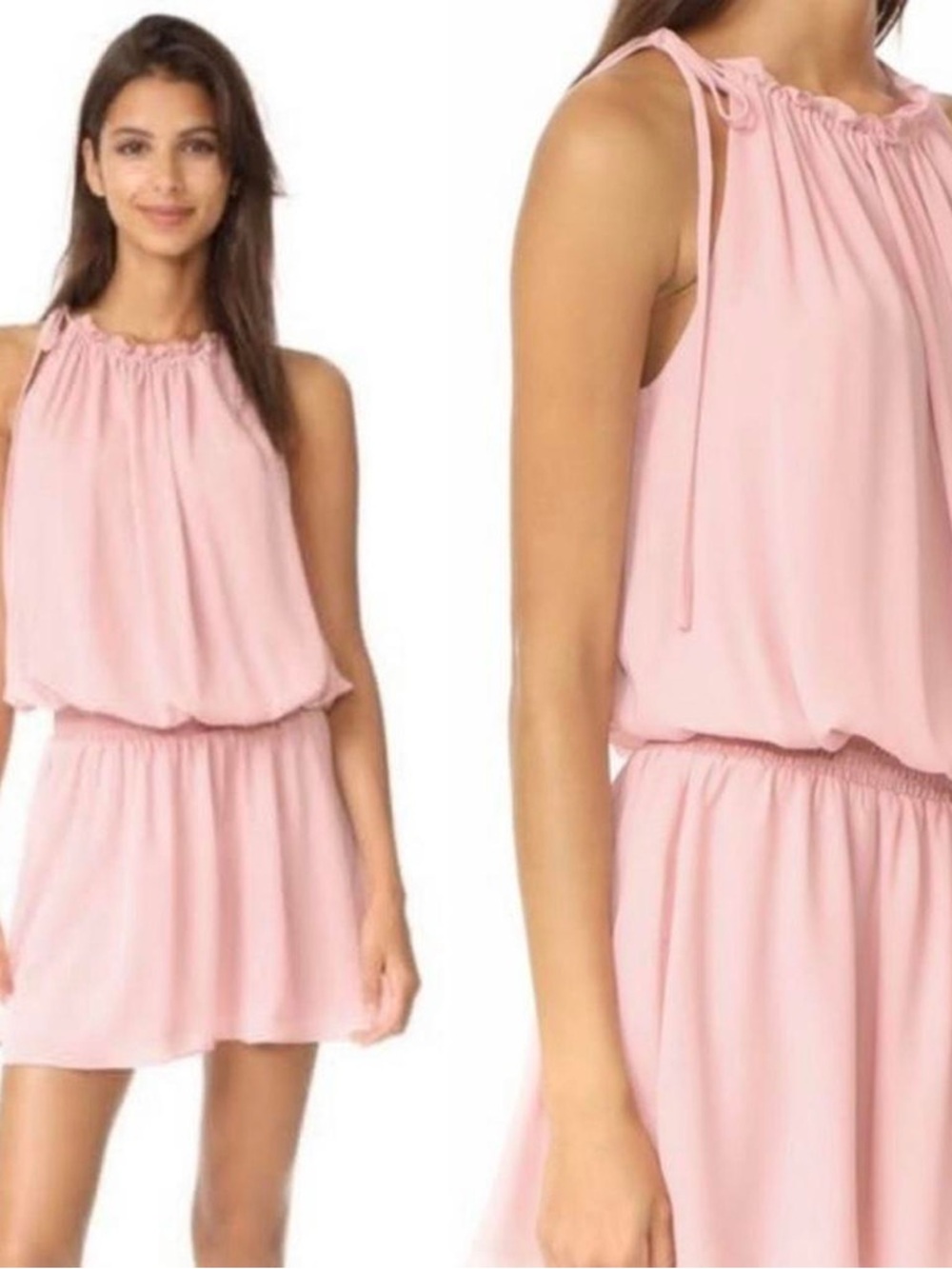 Amanda Uprichard Light Beige Halter Blouson Mini Dress